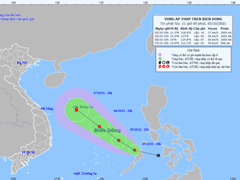 Vùng áp thấp đã đi vào Biển Đông, sắp mạnh lên thành bão