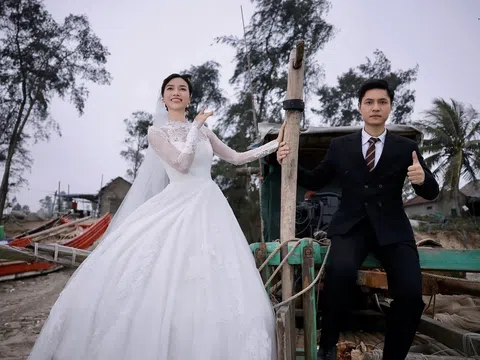 Cặp đôi Linh - Lợi phim giờ vàng VTV gây sốt với bộ ảnh cưới làng chài lầy lội, xem mà cười không kịp thở