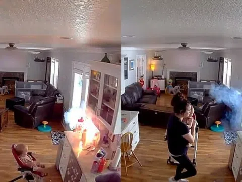 Camera an ninh ghi lại khoảnh khắc kinh hoàng thuốc lá điện tử phát nổ cạnh một em bé