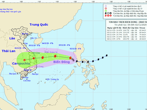 Thời tiết ngày 2/11: Bão số 10 hướng vào các tỉnh Trung Trung bộ và Nam Trung bộ