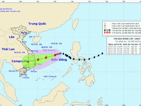 Bão số 10 hướng vào các tỉnh từ Quảng Ngãi đến Khánh Hòa