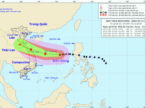 Dự báo thời tiết 13/11: Bão số 13 dự kiến đổ bộ vào các tỉnh Bắc Trung bộ