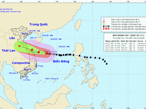 Bão số 13 sẽ đổ bộ vào các tỉnh từ Hà Tĩnh đến Quảng Nam
