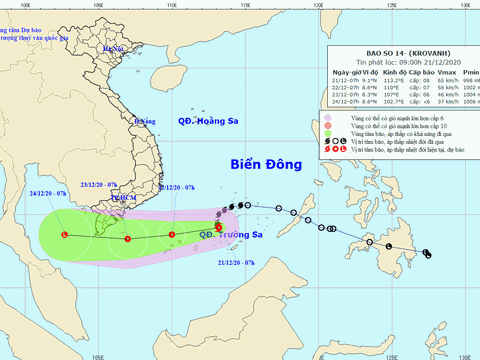 Bão số 14 gây gió giật cấp 10, sóng cao từ 5-7 m trên Biển Đông
