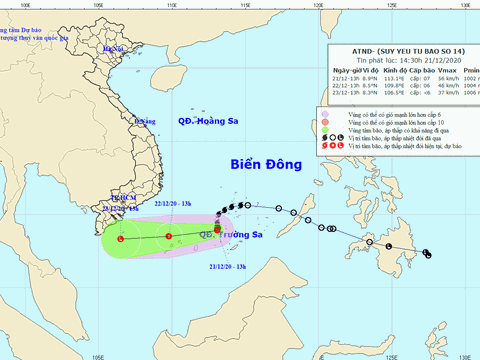 Bão số 14 suy yếu thành áp thấp nhiệt đới, tiếp tục giảm nhanh cấp độ