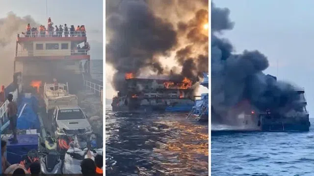 Clip: Phà chở hơn 100 người bốc cháy nghi ngút, du khách hoảng loạn nhảy xuống biển