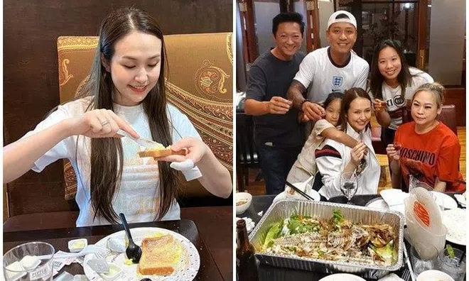Hình ảnh ăn uống thảnh thơi, sang chảnh của Tuấn Hưng, hotgirl Hương Baby dù tự chăm 2 con ở Mỹ