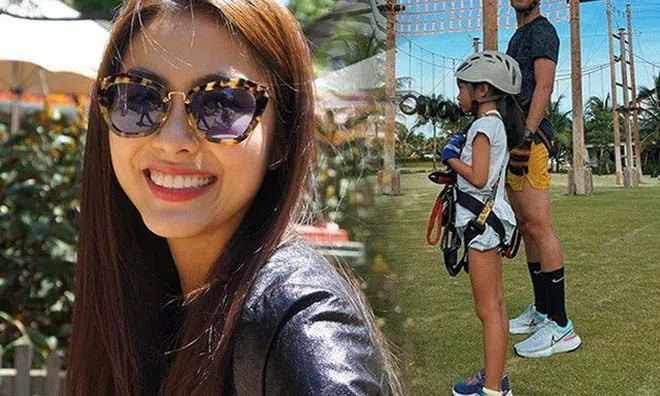 Tăng Thanh Hà hiếm hoi khoe mặt con gái rất rõ, góc nghiêng chuẩn gen mẹ, chân dài như hoa hậu