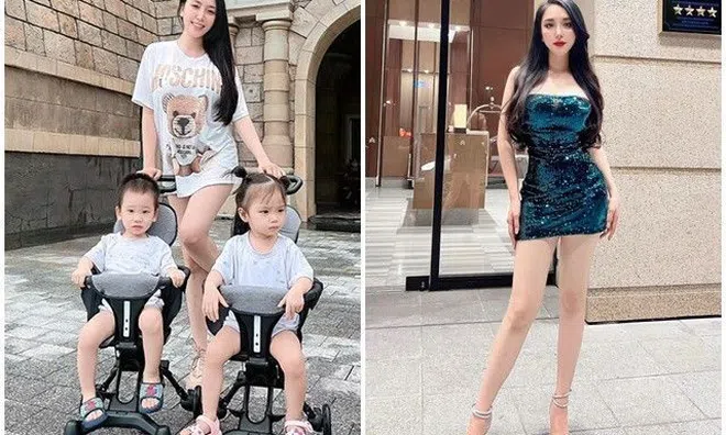Vợ Khắc Việt một tay chăm cặp song sinh vẫn đẹp mòn con mắt, mặc áo “giấu quần” như chị của con