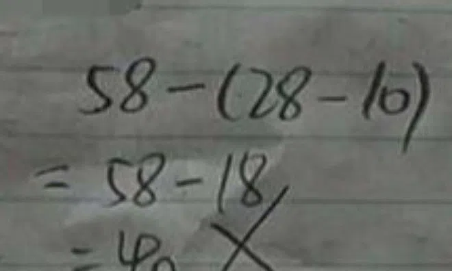 Con làm toán 58-(28-10)=40 bị cô giáo gạch sai, mẹ đi chất vấn nhưng câm nín nghe cô nói