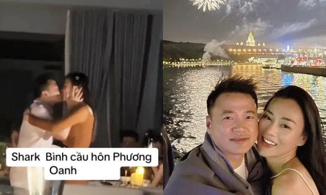 Rộ clip Phương Oanh được Shark Bình quỳ gối cầu hôn, trao nụ hôn nồng cháy trước mặt con gái của vợ cũ