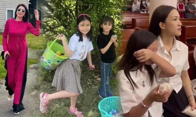 Sao Việt mừng lễ Phục sinh: Trang Trần diện áo dài đưa con đi nhặt trứng, con gái Phan Đinh Tùng bật khóc