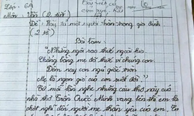 Bé lớp 6 viết văn tả người thân trong gia đình, cô giáo chấm điểm 10 kèm dòng nhận xét ai cũng đồng tình
