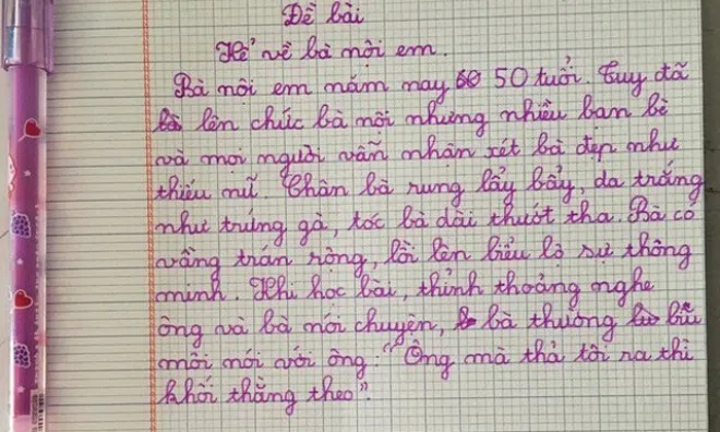 Bé lớp 2 khiến cõi mạng xôn xao với bài văn kể về vẻ đẹp “nhiều chàng trai theo đuổi” của bà nội