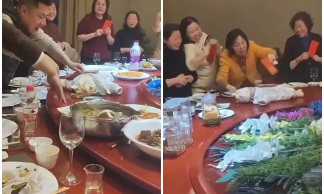 Cả gia đình đặt em bé sơ sinh nằm trên bàn ăn rồi quay tròn, hành động tiếp theo khiến ai cũng phẫn nộ