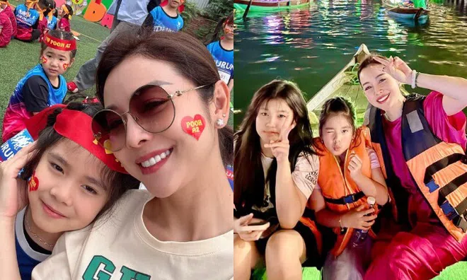 Jennifer Phạm giản dị cùng con tham gia ngày hội thể thao ở trường quốc tế, gái út trổ nét xinh giống mẹ hoa hậu