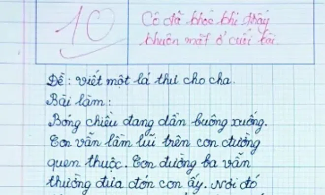 Bé trai lớp 4 đạt điểm 10 tuyệt đối với bài văn viết về bố, cô giáo bật khóc khi thấy khuôn mặt ở cuối bài