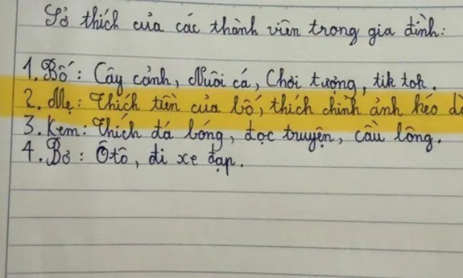 Cười ngất với dòng ghi chú bé tả mẹ: Mẹ thích tiền của bố, thích chỉnh ảnh kéo dài chân