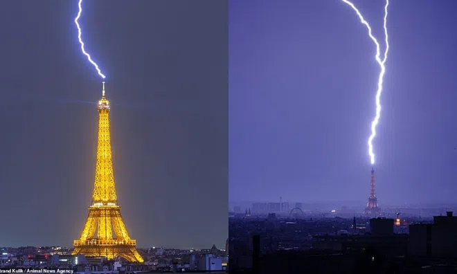Clip: Tia sét đánh trúng tháp Eiffel phát sáng tạo cảnh tượng ngoạn mục giữa cơn giông