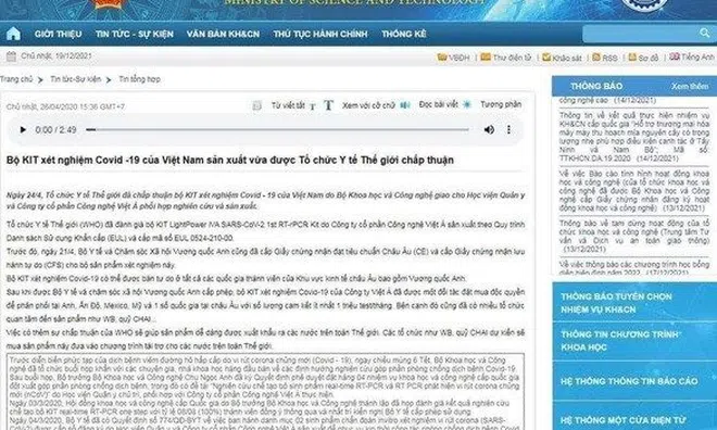 Kit xét nghiệm COVID-19 của Việt Á không được WHO chấp nhận, bộ KH&CN nói gì?