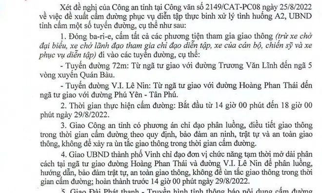 Nghệ An "hoả tốc" cấm đường phục vụ diễn tập thực binh
