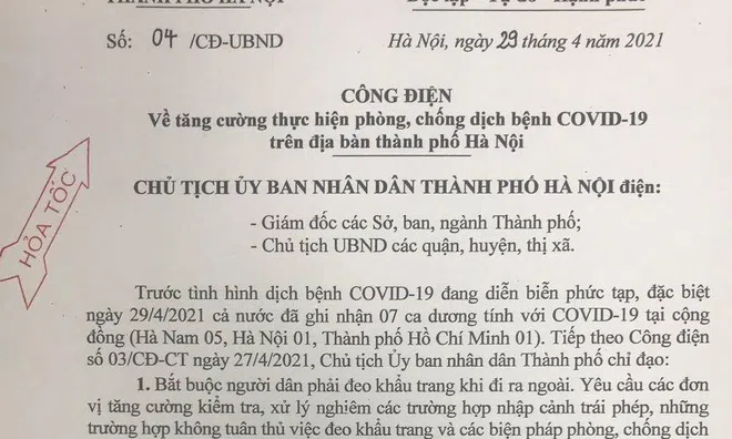 Ghi nhận 1 ca COVID-19 trong cộng đồng, Hà Nội ra công điện khẩn
