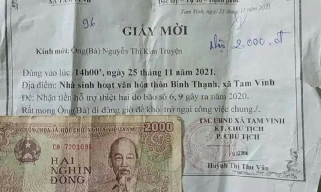 Một hộ dân ở Quảng Nam được nhận 2.000 đồng hỗ trợ thiệt hại do bão