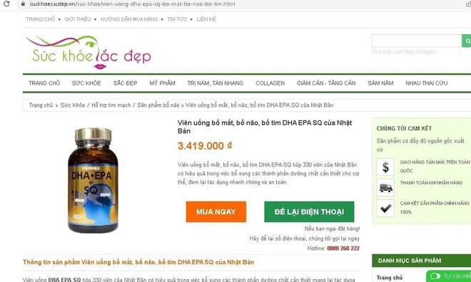 Sản phẩm DHA.EPA + SQ bị cảnh báo quảng cáo như thuốc chữa bệnh