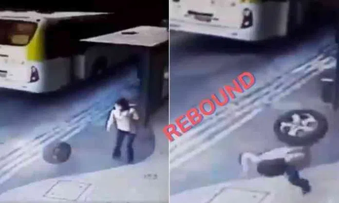 Clip: Đang đi trên vỉa hè, người phụ nữ bị bánh xe ô tô bật như boomerang hạ gục