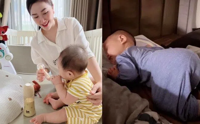Dáng ngủ "bá đạo" của con trai Bảo Thy, bảo sao mẹ hay than thở vất vả sửa cách nằm