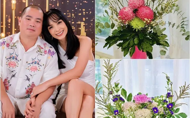 Chồng Thúy Hạnh "đổi tính" chăm cắm hoa trong biệt thự 2 mặt tiền, Hoa hậu cũng khen "khéo quá"