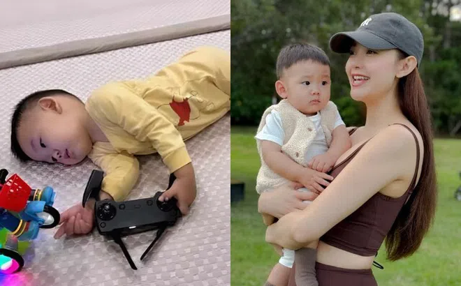 Minh Hằng đi làm để con trai ở nhà cho chồng đại gia chăm, quý tử ôm đồ chơi nằm mòn mỏi đợi mẹ về