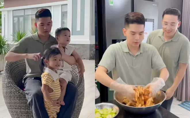 Thanh Đoàn "1 nách 2 con" còn đảm đang vào bếp "vỗ béo" bạn đời trước đám cưới, Hà Trí Quang ăn xong vẫn thèm