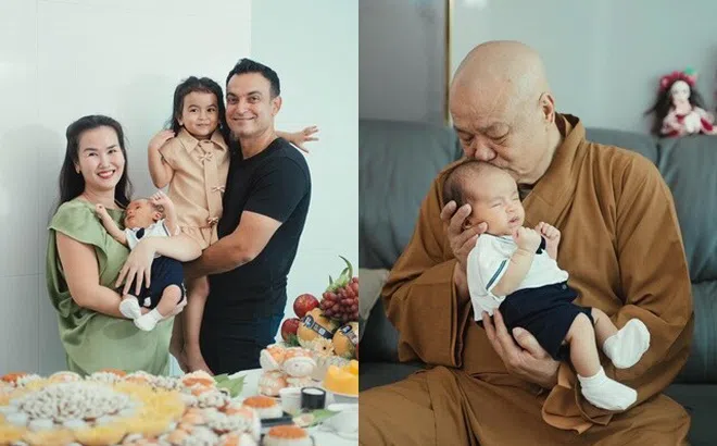 Võ Hạ Trâm làm tiệc đầy tháng cho quý tử lai Ấn, Milo nằm yên bình trong vòng tay của ông ngoại đã xuất gia