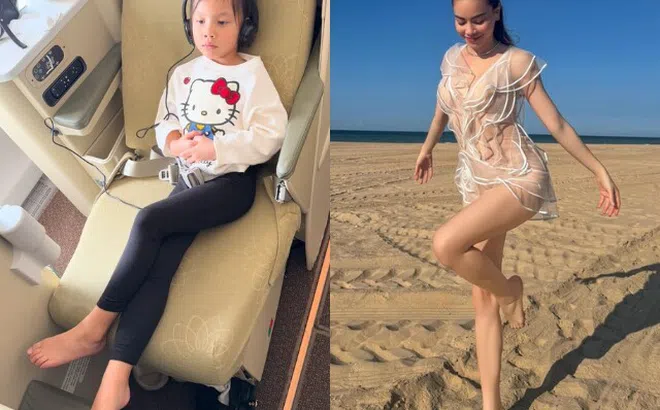 Đi máy bay hạng thương gia, con gái lai Thuỵ Điển của Hồ Ngọc Hà khiến cõi mạng bất ngờ với đôi chân dài ngoằng