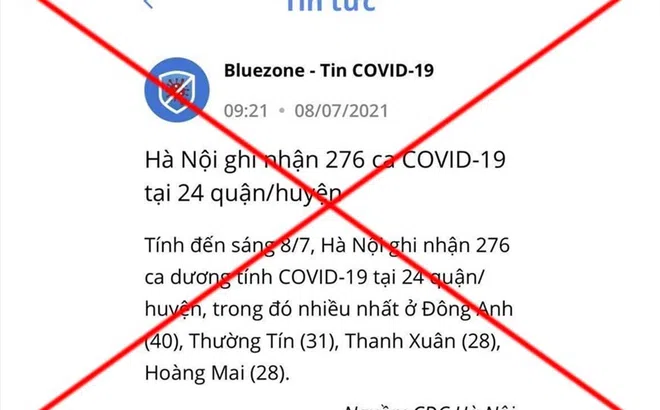 Thực hư thông tin trên ứng dụng Bluezone "Hà Nội ghi nhận 276 ca COVID-19"