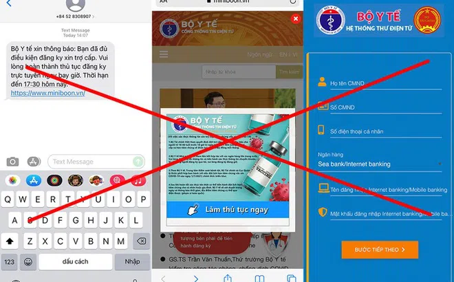 Cảnh báo thủ đọan mạo danh bộ Y tế nhắn tin lừa trợ cấp COVID-19