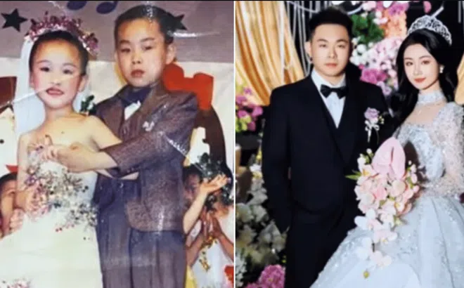 Từng "vào vai" vợ chồng hồi mẫu giáo, cặp đôi này giờ đã thật sự cùng nhau bước vào lễ đường