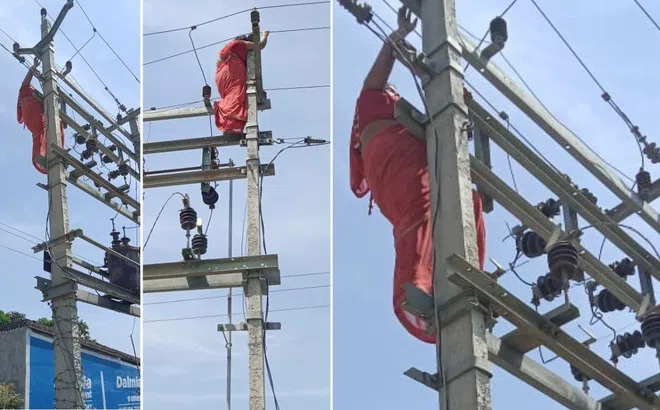 Clip: Ngoại tình bị chồng ngăn cản, người phụ nữ trèo lên cột điện dọa quyên sinh